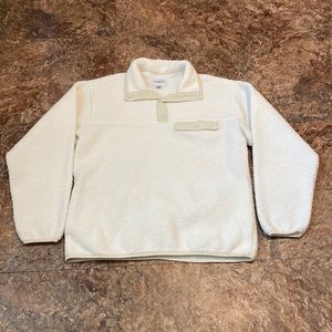 3/$16 Goodfellow Pullover M Faux Sherpa Teddy 1/4 Snap Collar Pockets Off White
